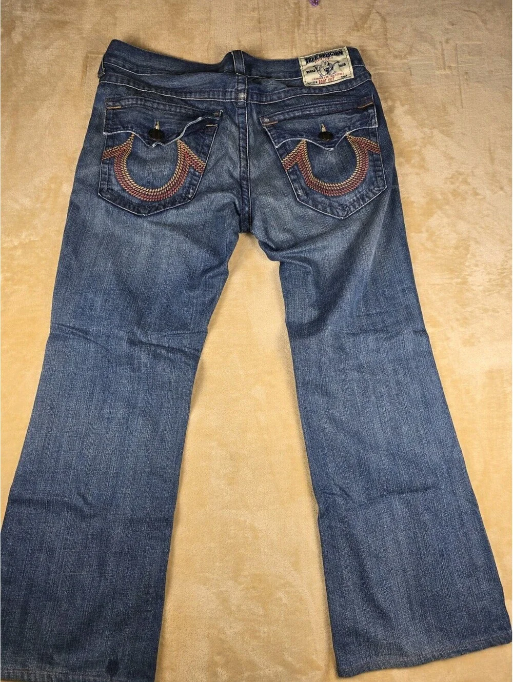 True Religion Men's Billy Flap Pocket Blue Denim Bootcut Size 36 (Actual40)
